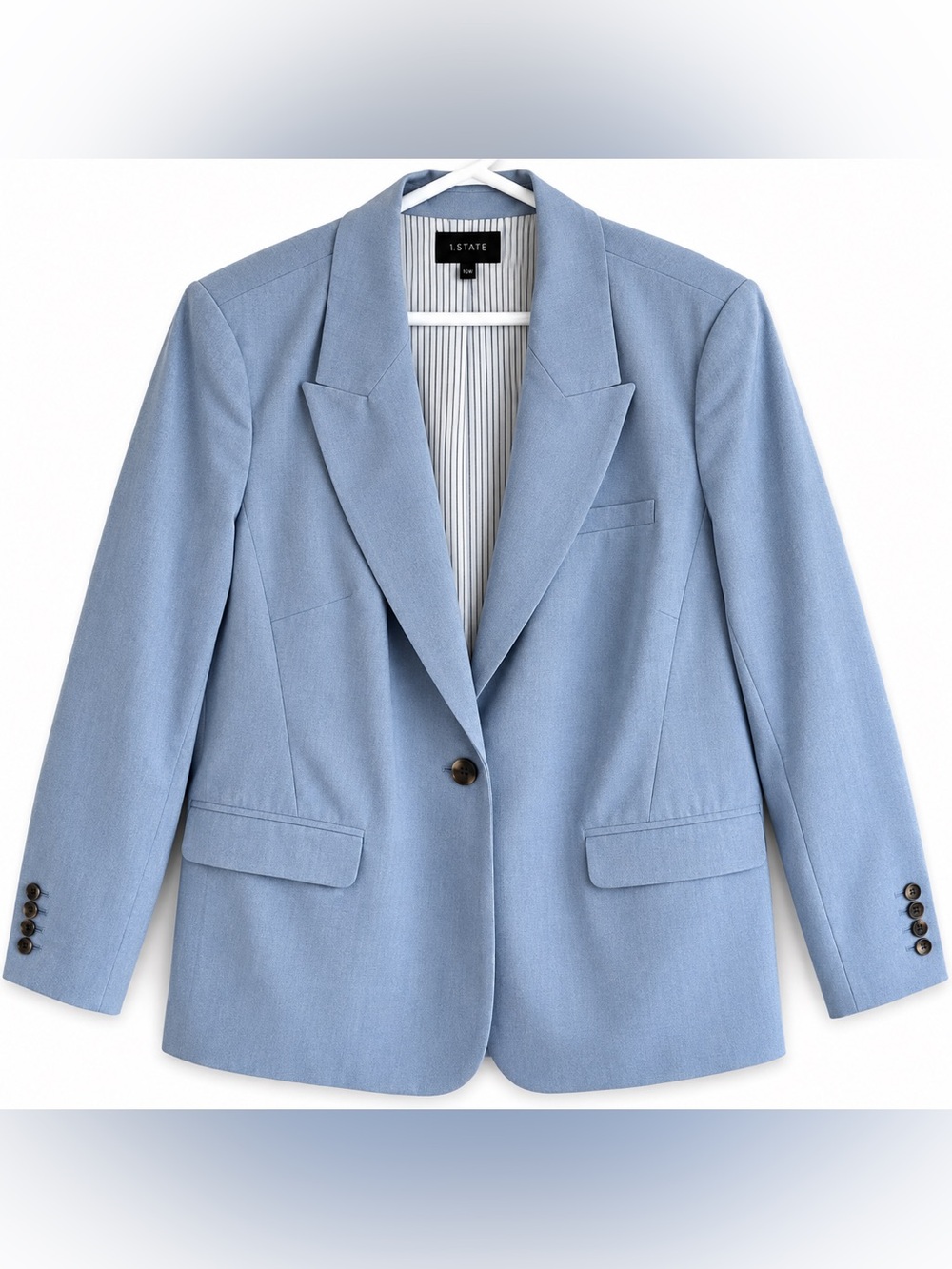 1.STATE 16W Light Blue One Button Blazer Work Career Jacket
